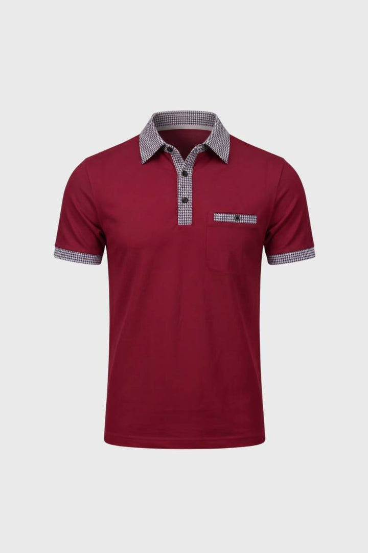 Polo Shirt Men - Gingham Collar Detail Short Sleeve | Smart — Wine