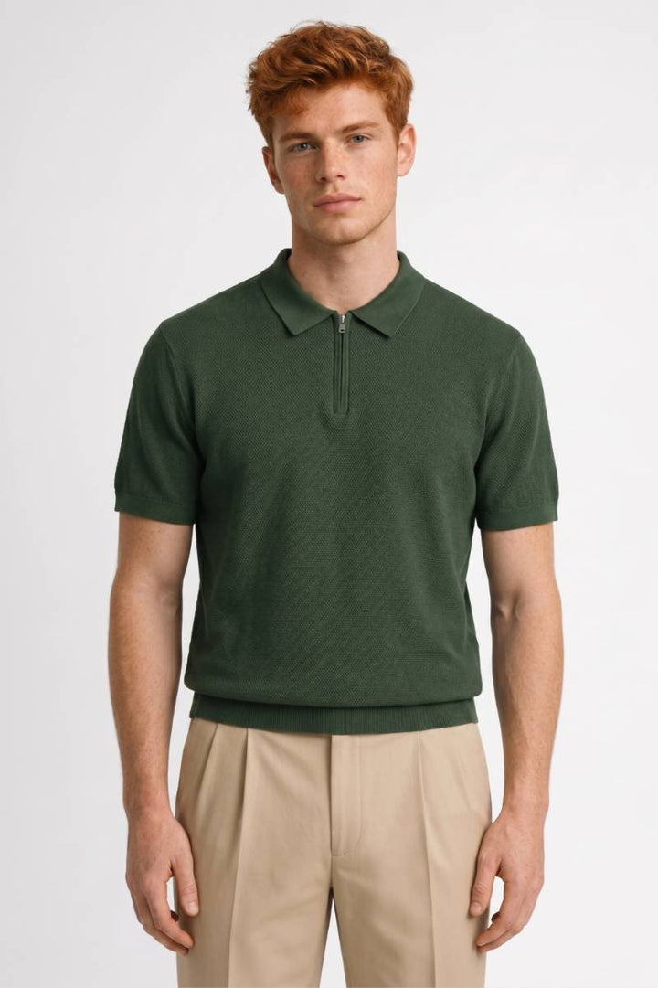Polo Shirt Men - Half Zip Collar | Classic — Green