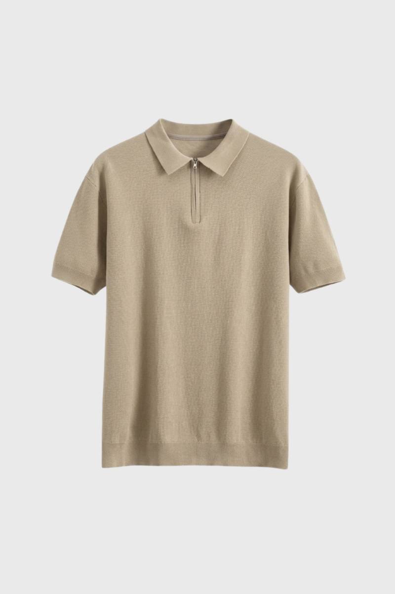 Polo Shirt Men - Half Zip Collar | Classic — Beige