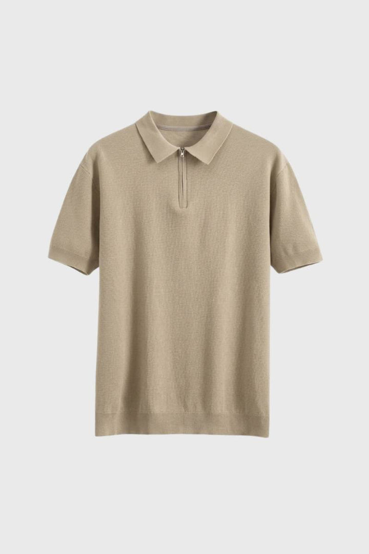 Polo Shirt Men - Half Zip Collar | Classic — Beige