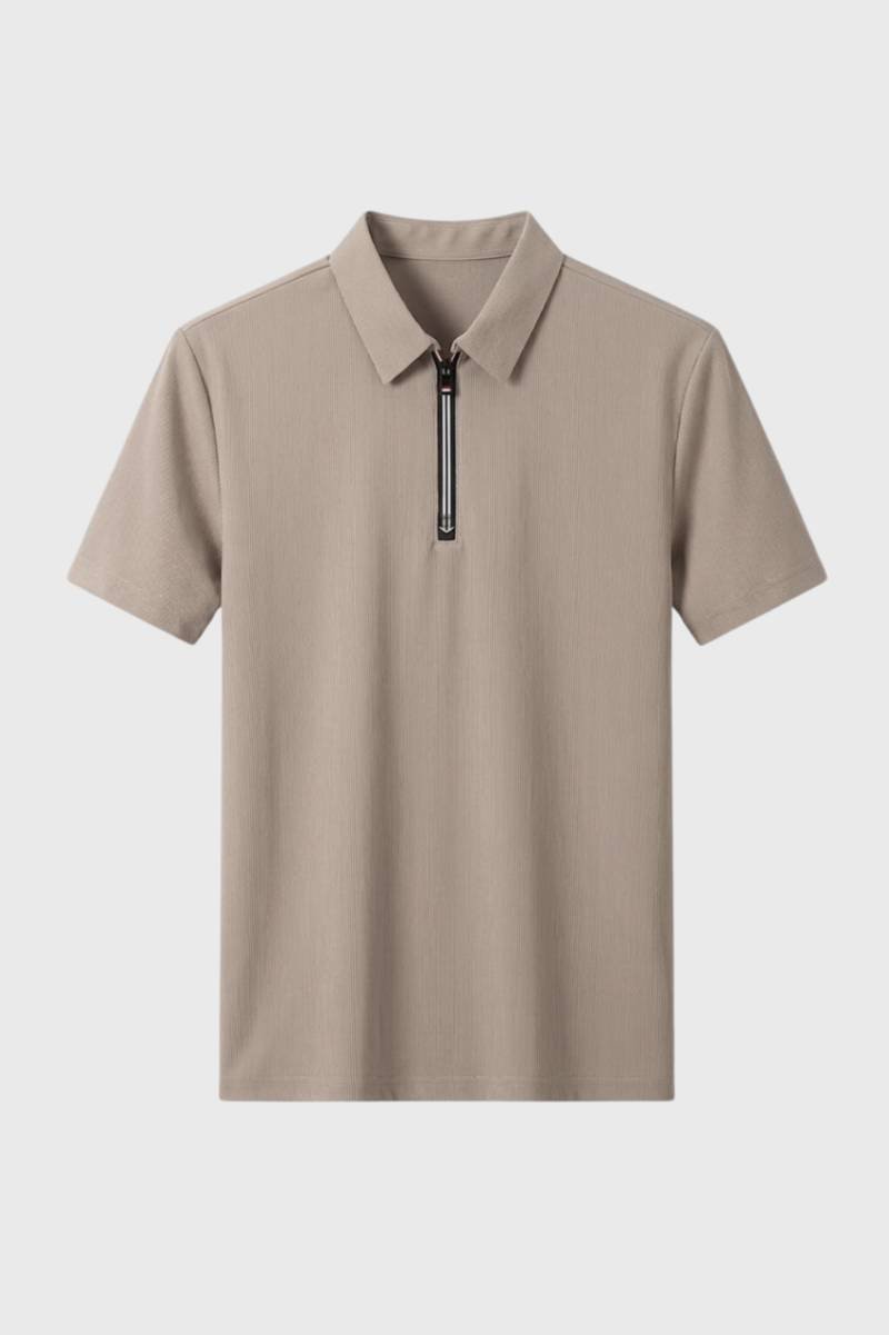 Polo Shirt Men - Half Zip Ribbed Texture | Business Smart - Beige