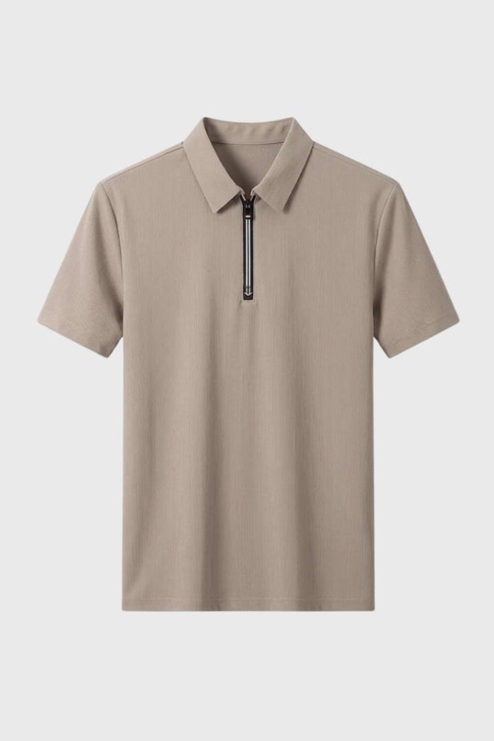 Polo Shirt Men - Half Zip Ribbed Texture | Business Smart - Beige