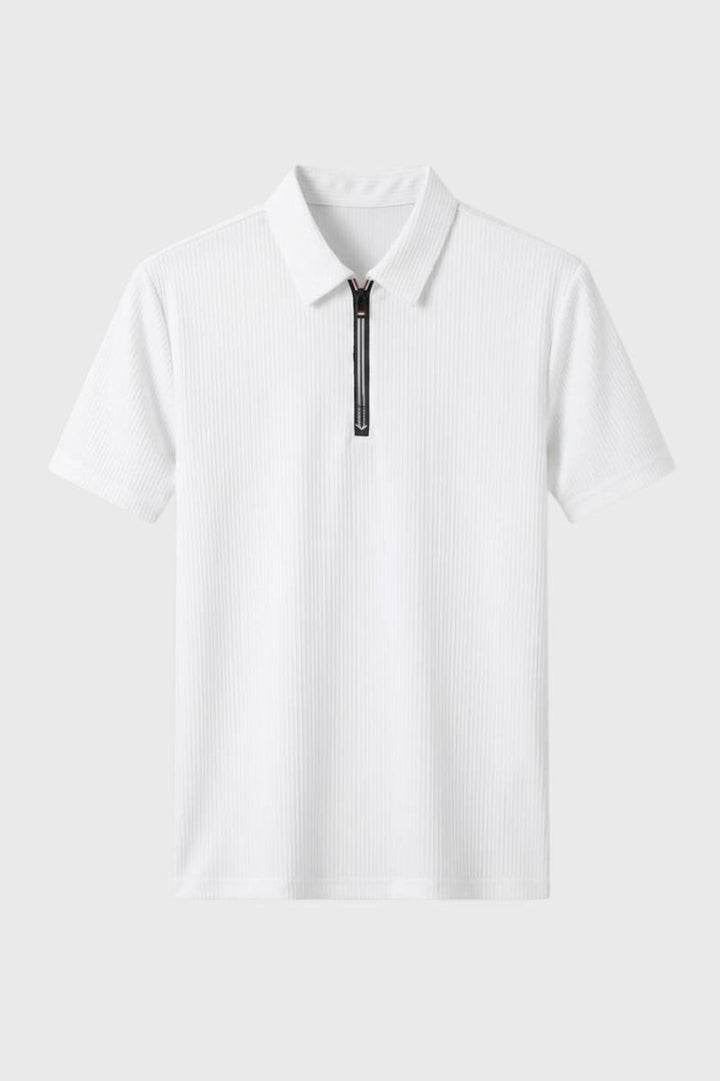 Polo Shirt Men - Half Zip Ribbed Texture | Business Smart - White