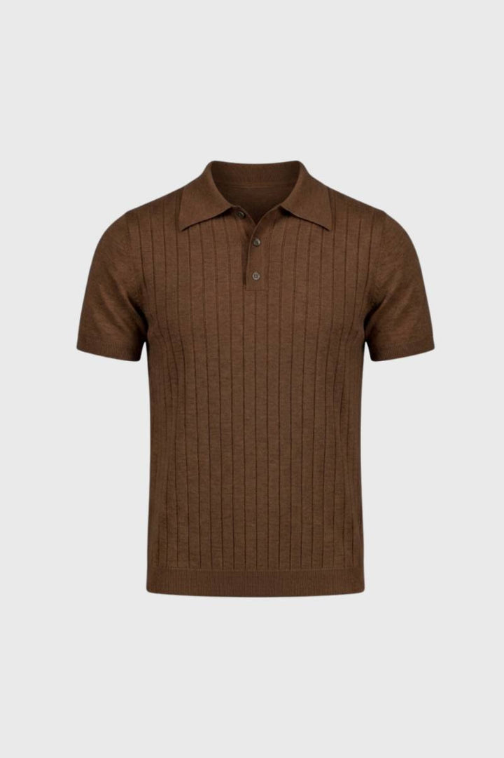Polo Shirt Men - Ribbed Knit Classic Collar | Smart Casual — Brown