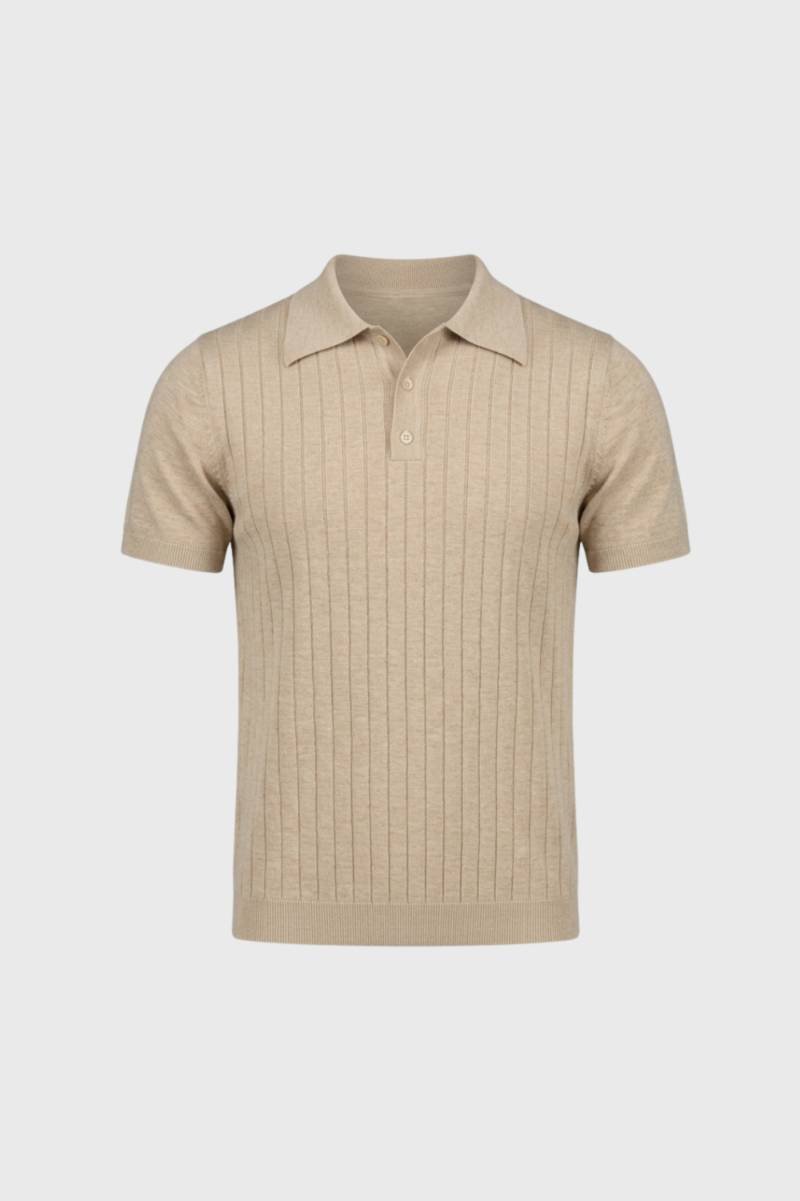 Polo Shirt Men - Ribbed Knit Classic Collar | Smart Casual — Beige