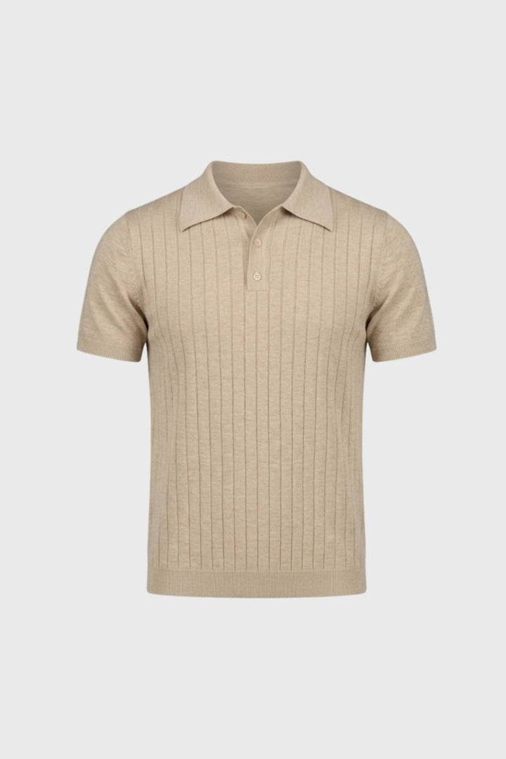 Polo Shirt Men - Ribbed Knit Classic Collar | Smart Casual — Beige