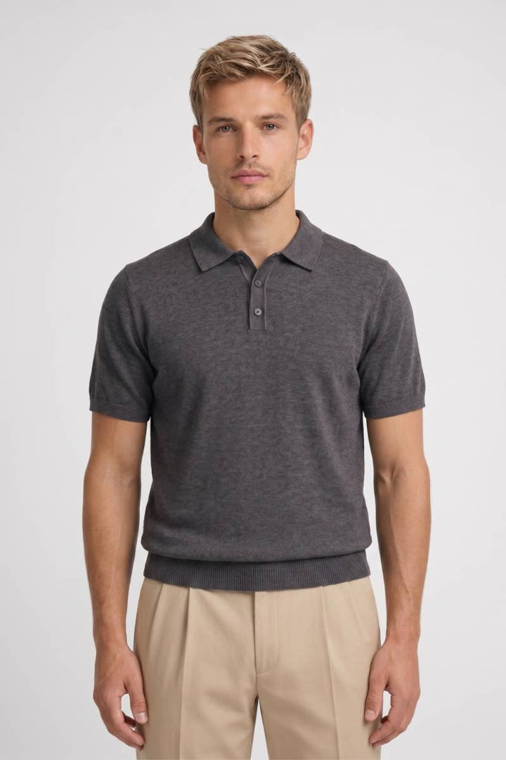 Polo Shirt Men - Short Sleeve Button Collar | Classic Smart — Grey