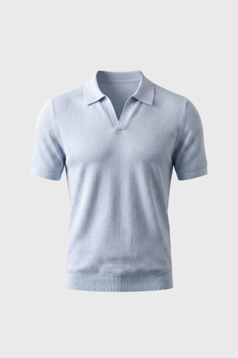Polo Shirt Men - Short Sleeve Textured Knit | Smart Casual — Light Blue