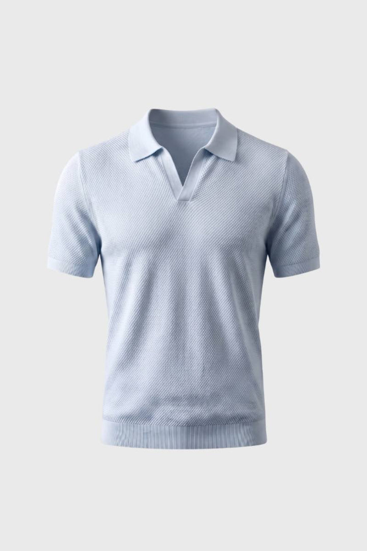 Polo Shirt Men - Short Sleeve Textured Knit | Smart Casual — Light Blue