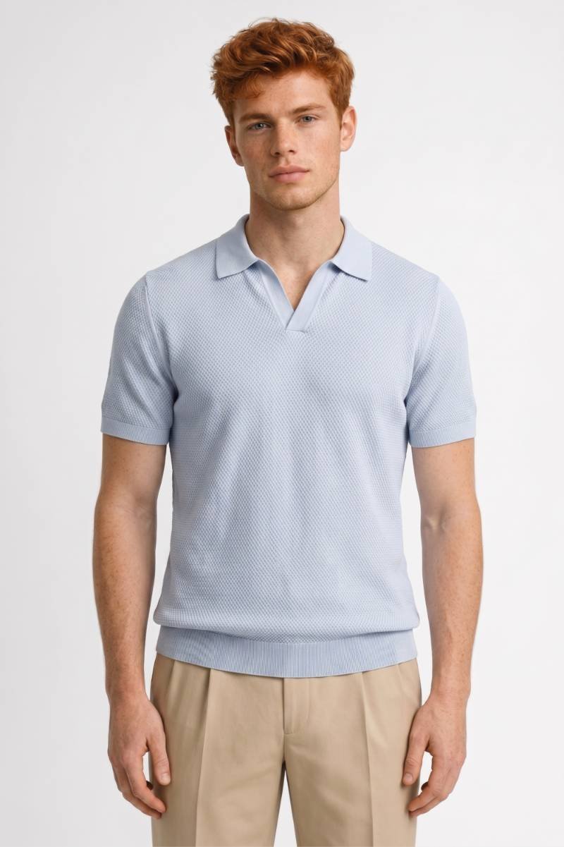 Polo Shirt Men - Short Sleeve Textured Knit | Smart Casual — Light Blue