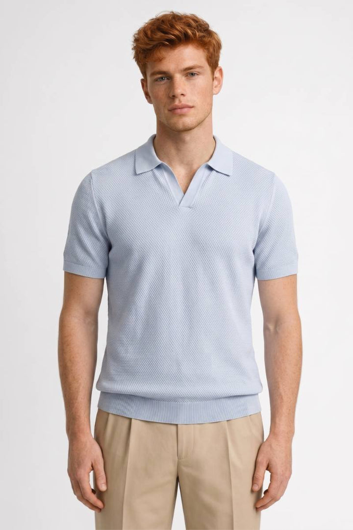 Polo Shirt Men - Short Sleeve Textured Knit | Smart Casual — Light Blue