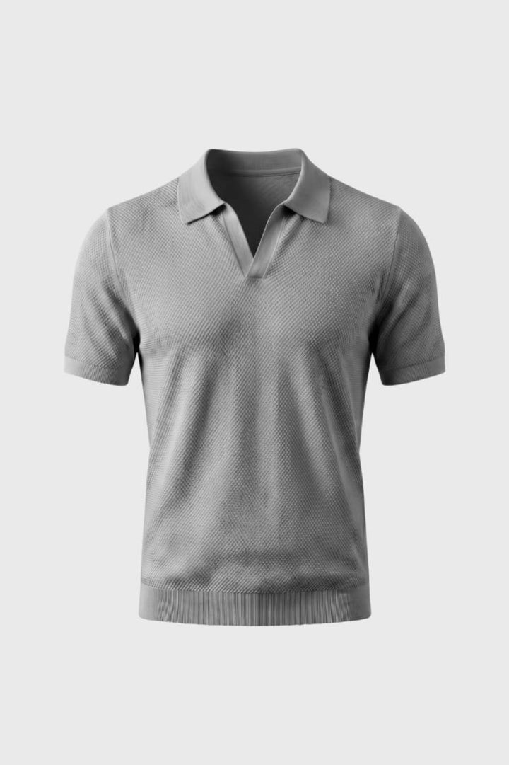 Polo Shirt Men - Short Sleeve Textured Knit | Smart Casual — Light Grey
