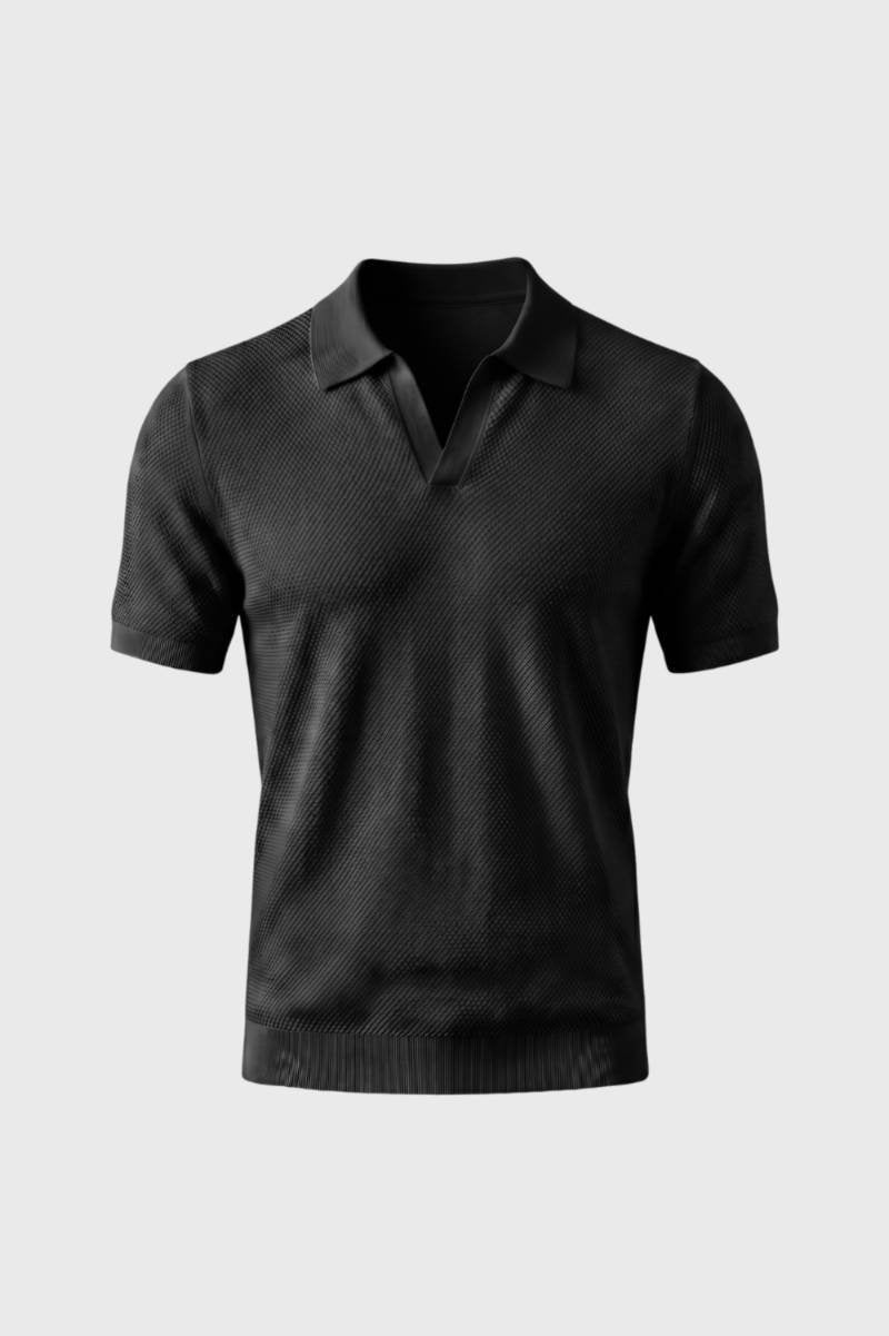 Polo Shirt Men - Short Sleeve Textured Knit | Smart Casual — Black