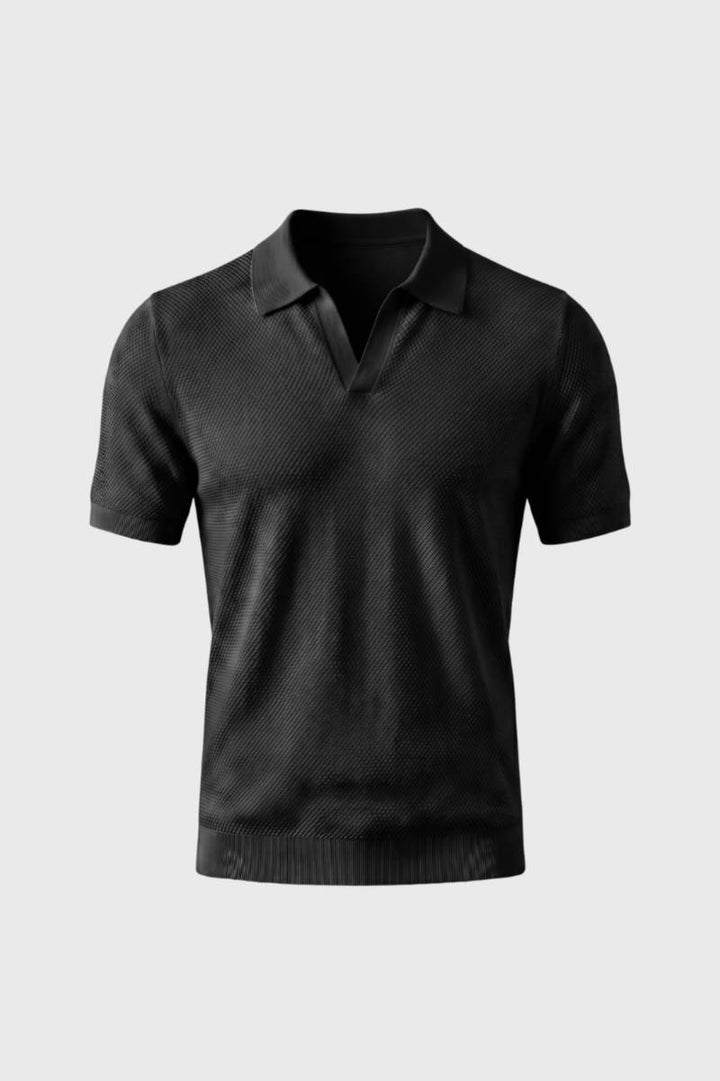 Polo Shirt Men - Short Sleeve Textured Knit | Smart Casual — Black