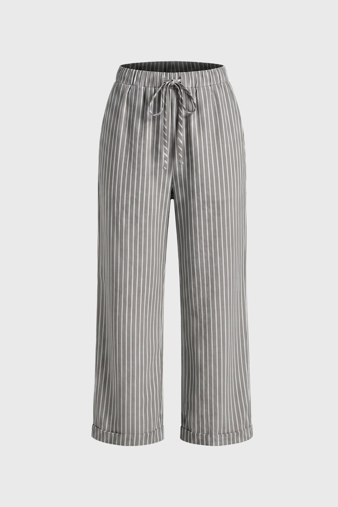 Wide Leg Trousers Women - Striped Drawstring High Waist | Casual