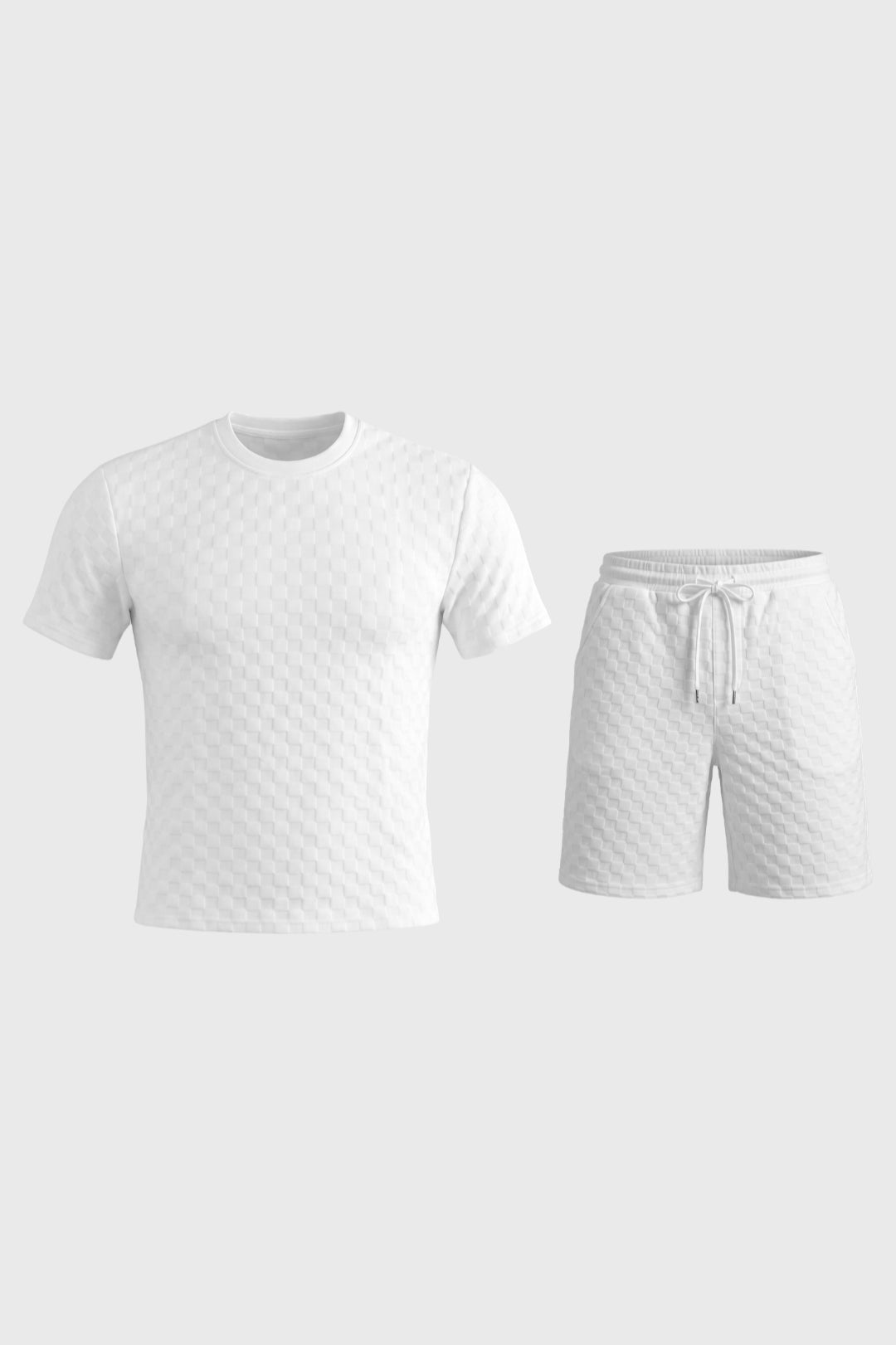 Co-ord Set Men - Textured Short Sleeve & Drawstring Shorts | Casual