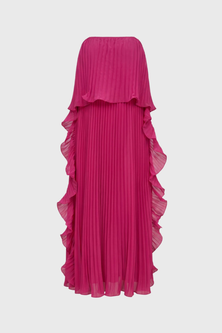 Maxi Dress Women - Strapless Pleated with Ruffle Detail | Elegant