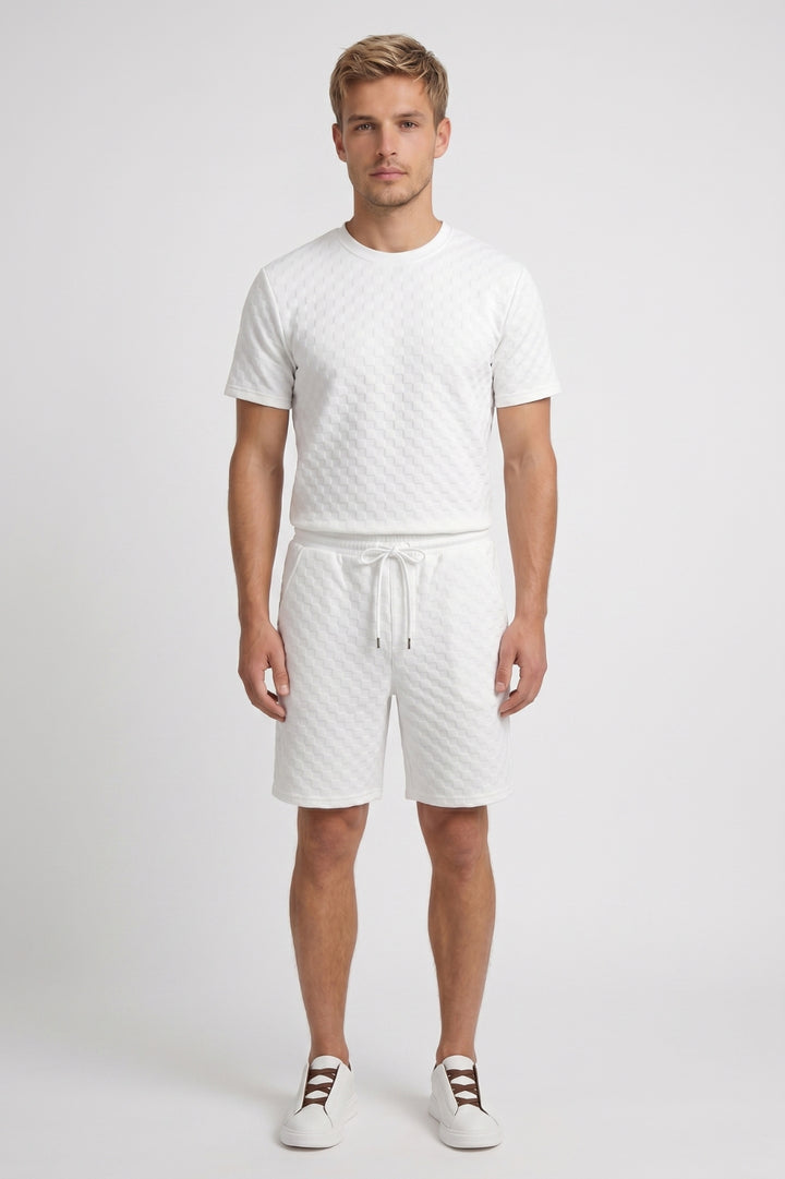 Co-ord Set Men - Textured Short Sleeve & Drawstring Shorts | Casual