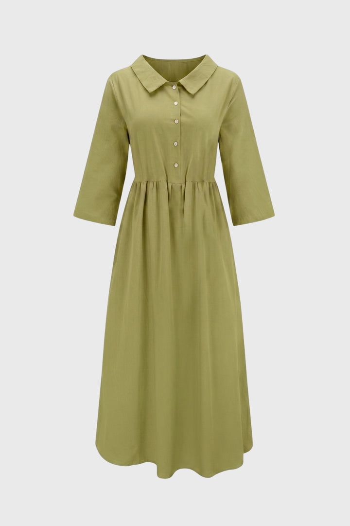 Midi Dress Women - Classic Collar Button Down | Elegant