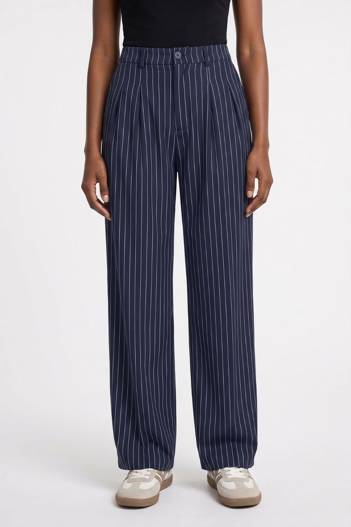 Striped Trousers Women - High Waist Wide Leg | Smart Casual
