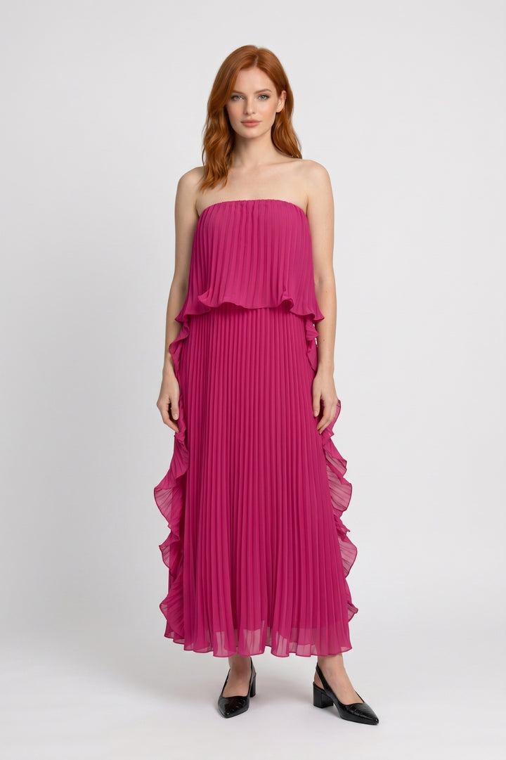 Maxi Dress Women - Strapless Pleated with Ruffle Detail | Elegant