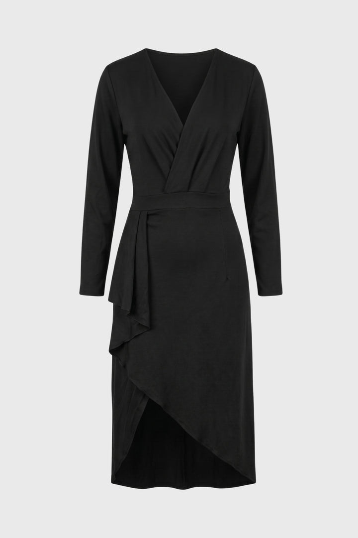 Midi Dress Women - Wrap Style Long Sleeve Belt Tie | Elegant