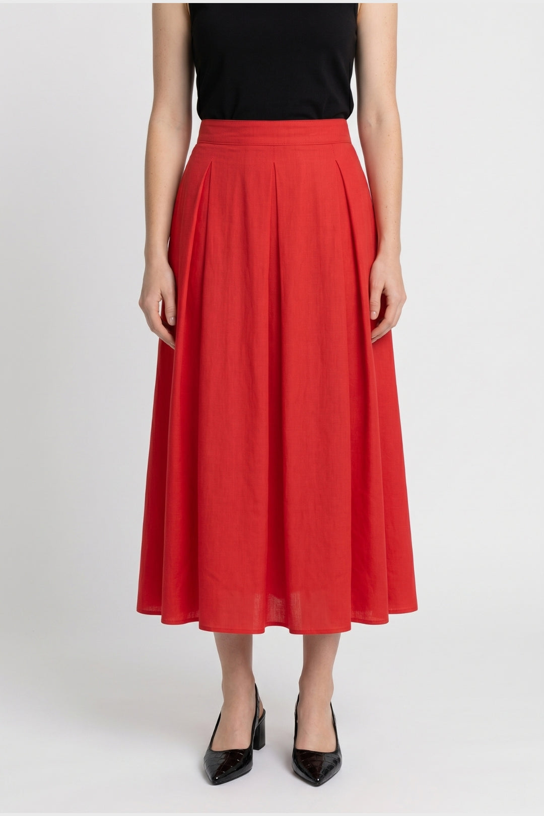 Midi Skirt Women - High Waisted Pleated A-Line | Elegant