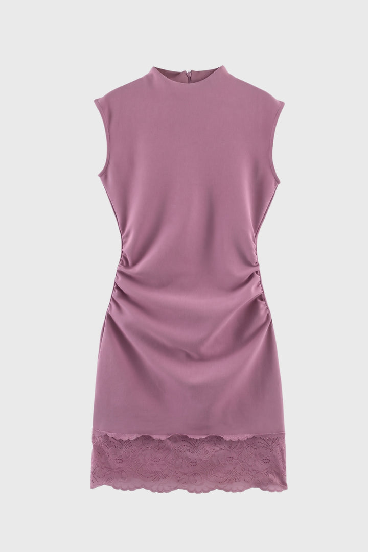 Mini Dress Women - Mock Neck Sleeveless with Hem | Elegant