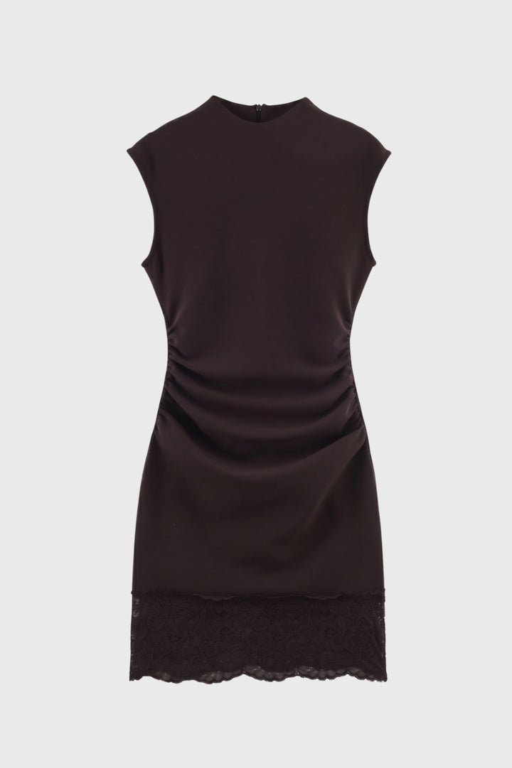 Mini Dress Women - Mock Neck Sleeveless with Hem | Elegant