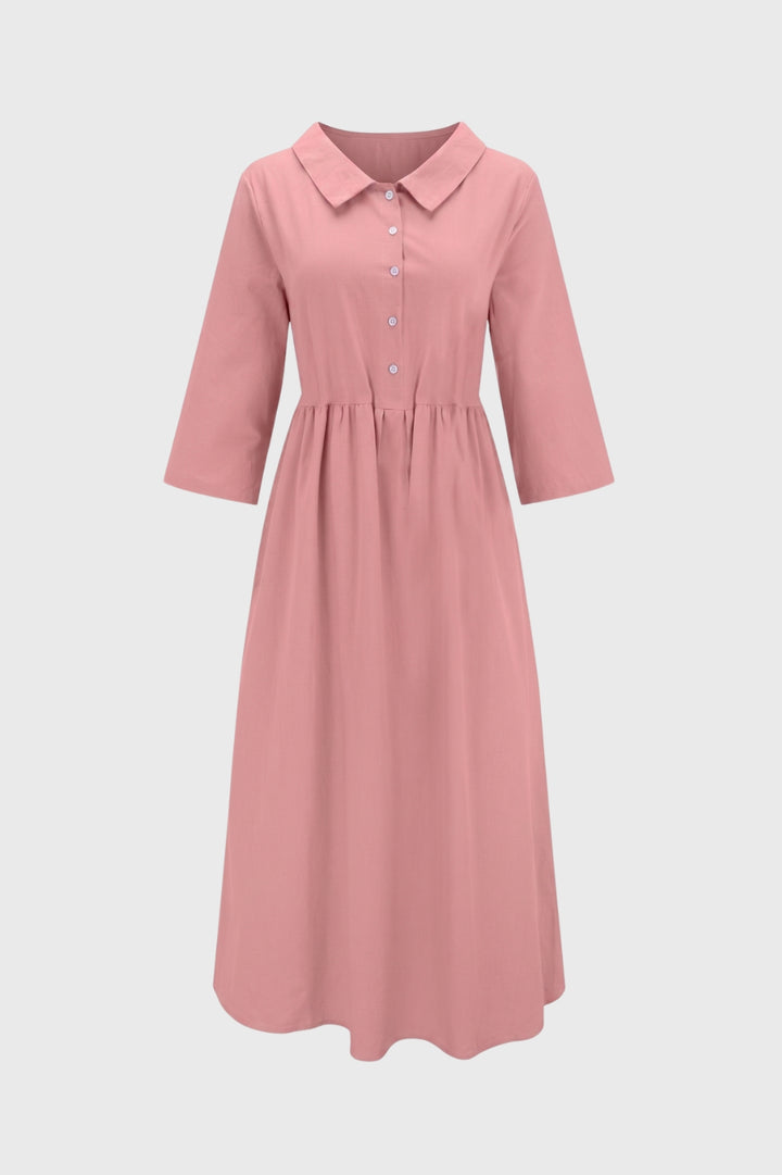 Midi Dress Women - Classic Collar Button Down | Elegant