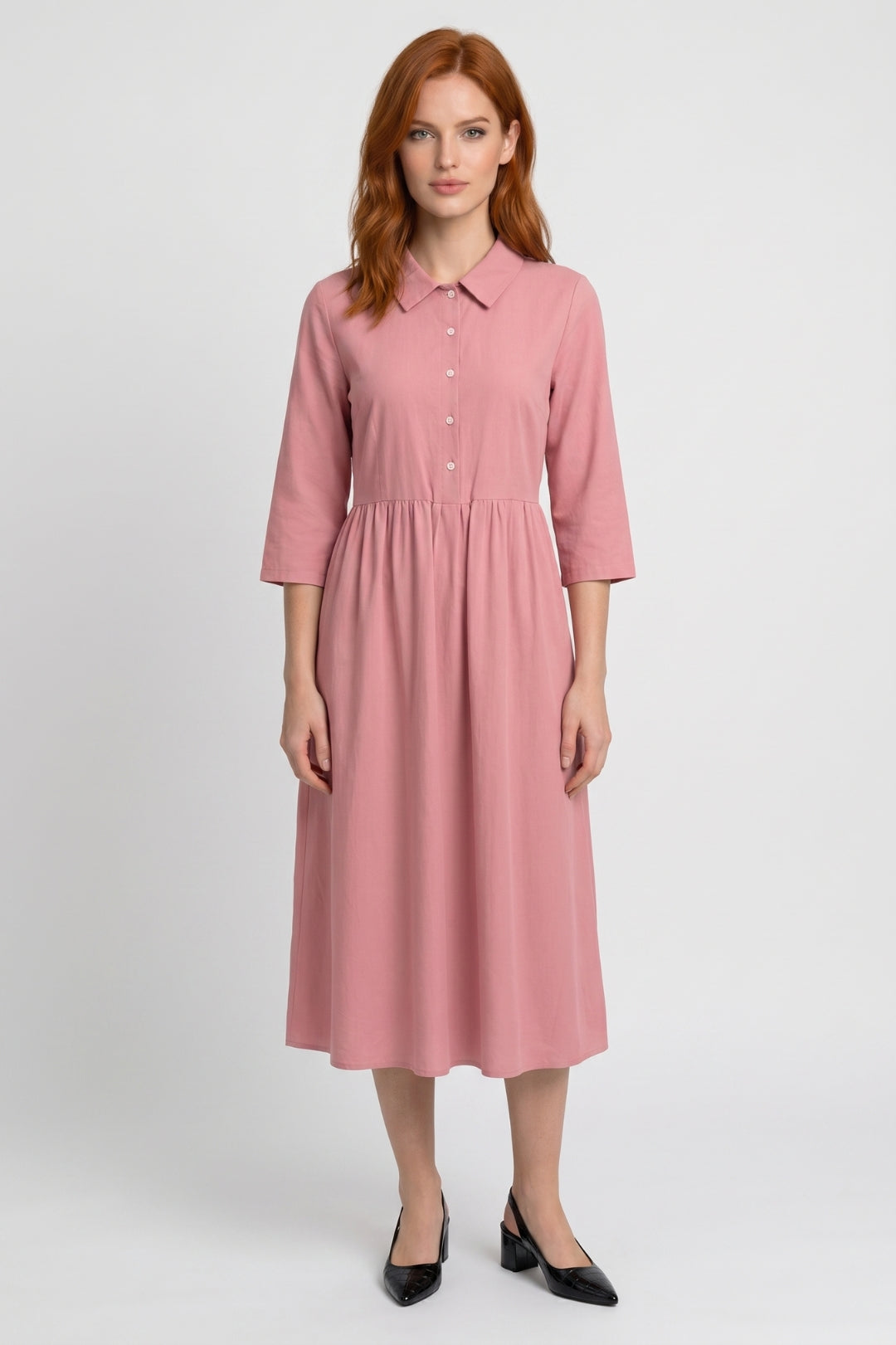 Midi Dress Women - Classic Collar Button Down | Elegant