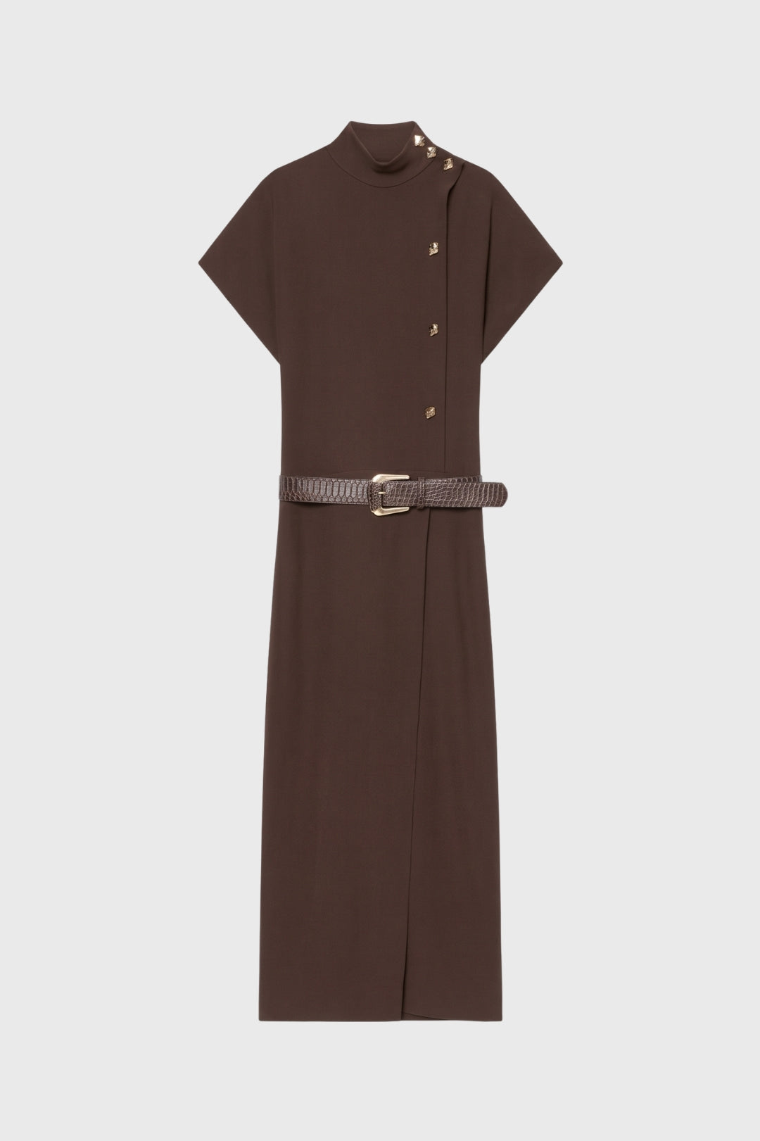 Midi Dress Women - Mock Neck Belt Detail | Elegant Chic