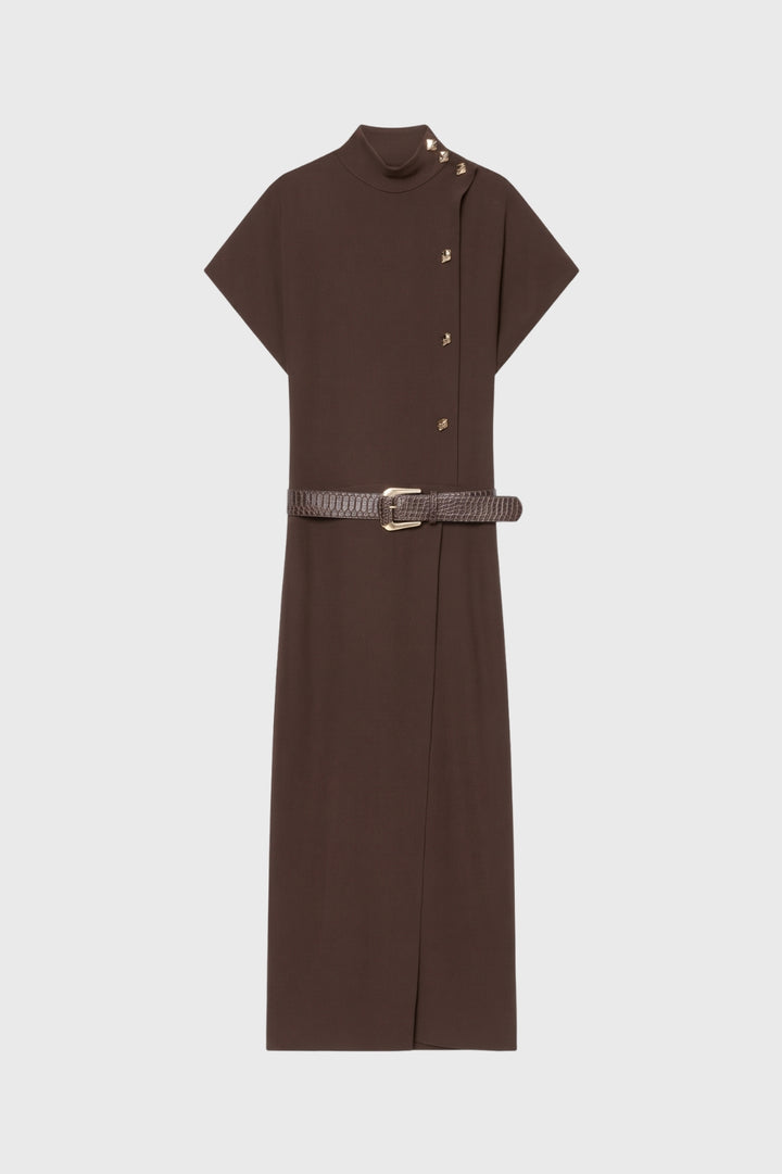 Midi Dress Women - Mock Neck Belt Detail | Elegant Chic