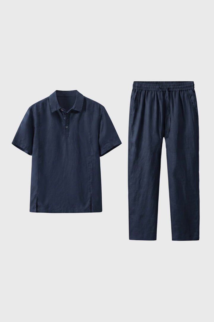 Polo Set Men - Short Sleeve Button Up with Trousers | Casual