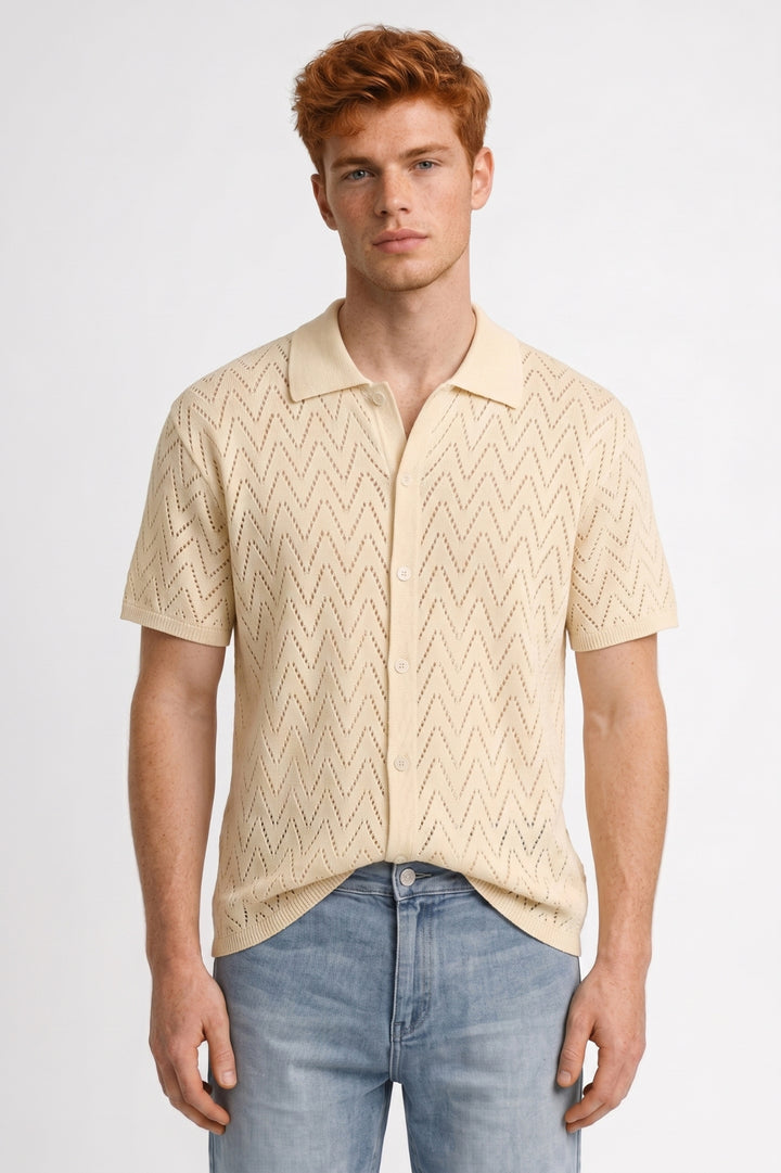 Polo Shirt Men - Textured Knit Diamond Pattern | Classic