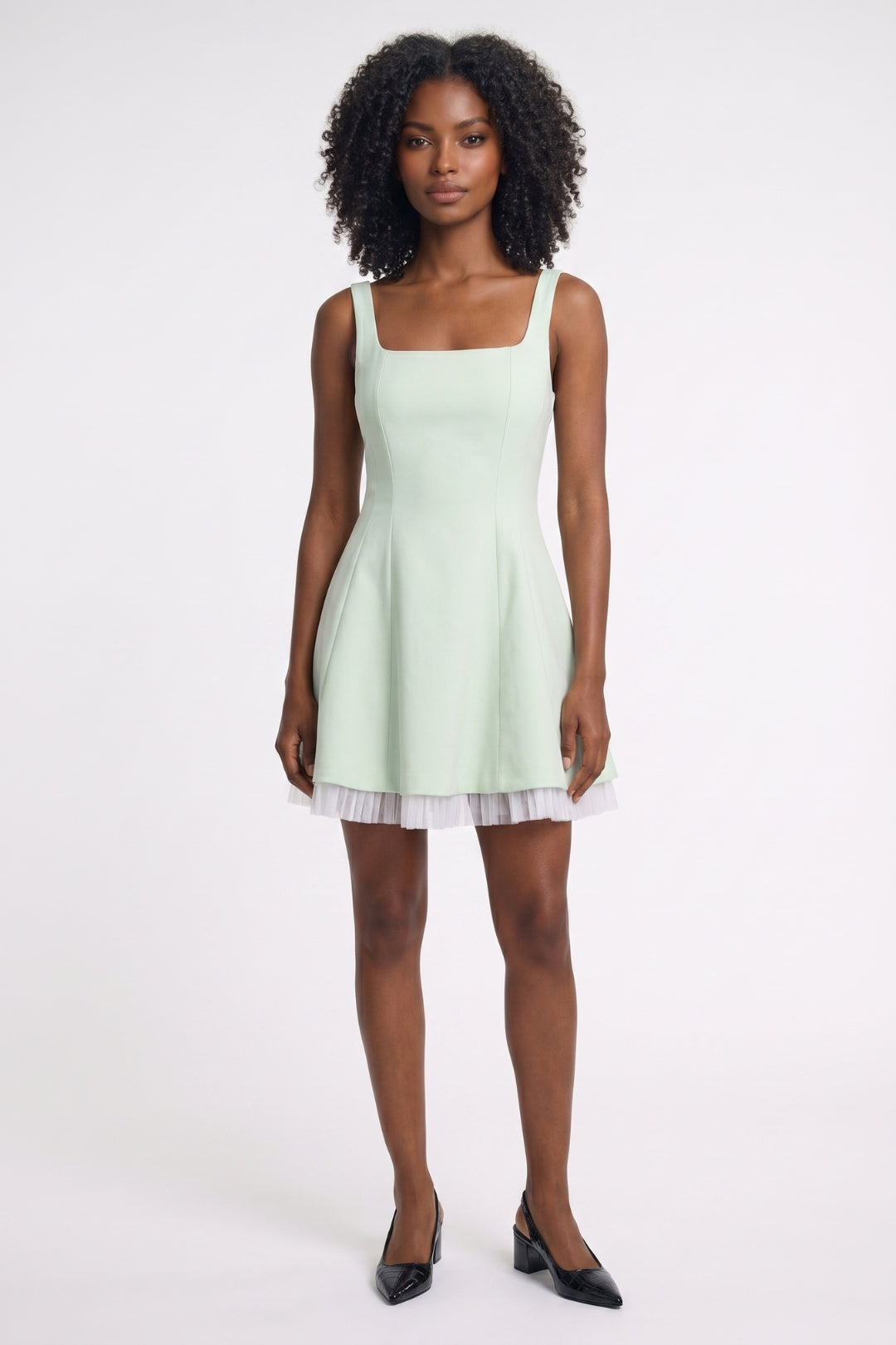 Mini Dress Women - Square Neck Layered Hem | Vintage Inspired