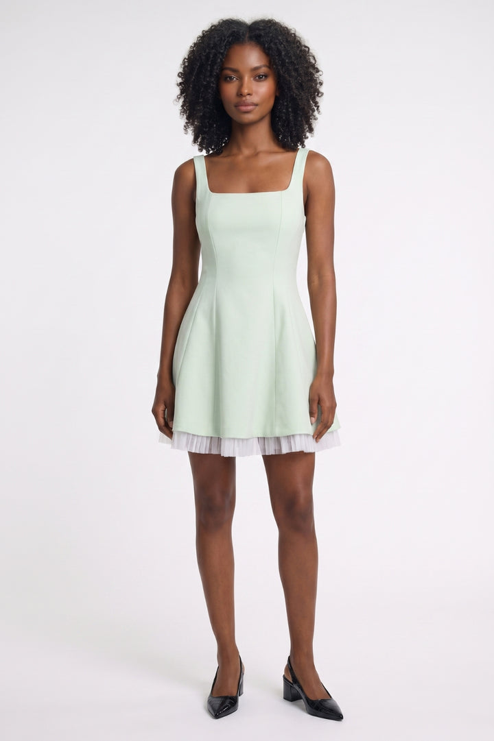 Mini Dress Women - Square Neck Layered Hem | Vintage Inspired