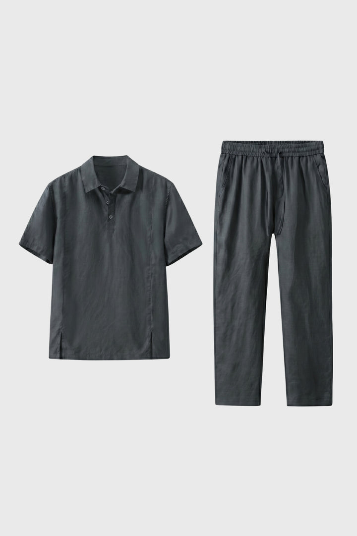 Polo Set Men - Short Sleeve Button Up with Trousers | Casual