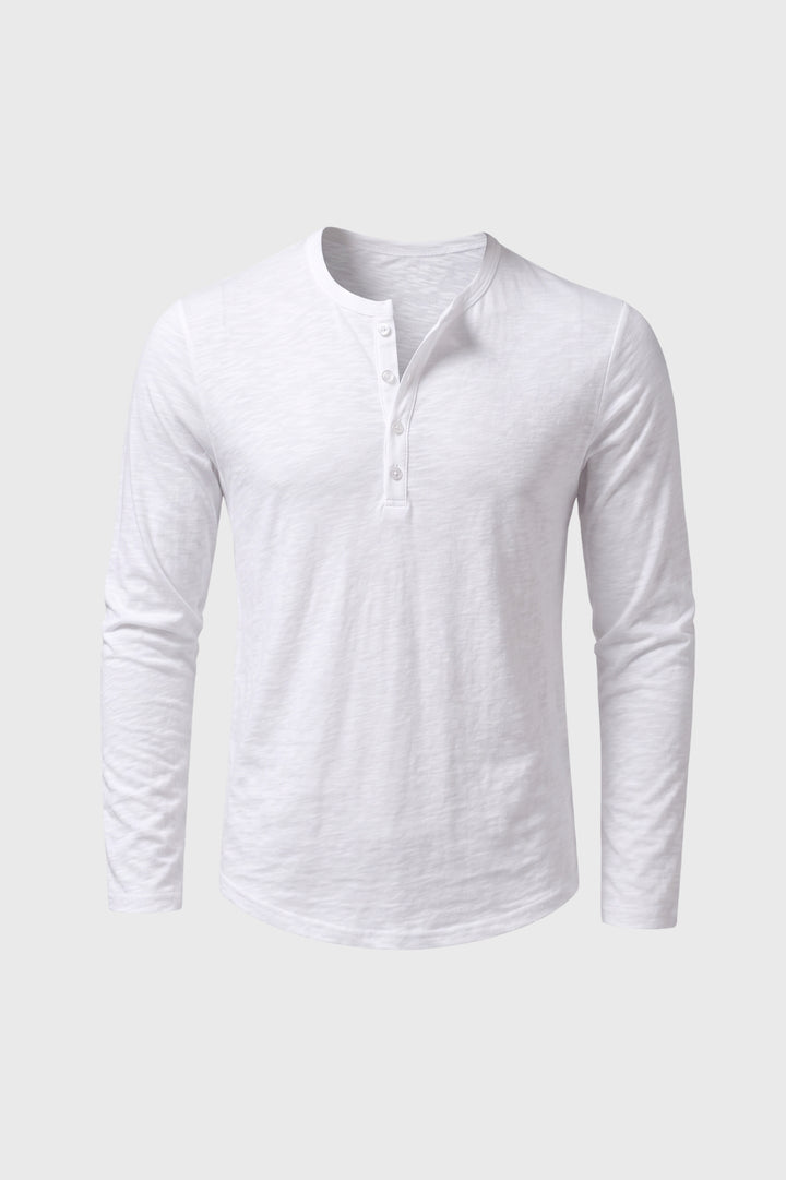 Long Sleeve Top Men - Classic Henley Button Placket | Casual