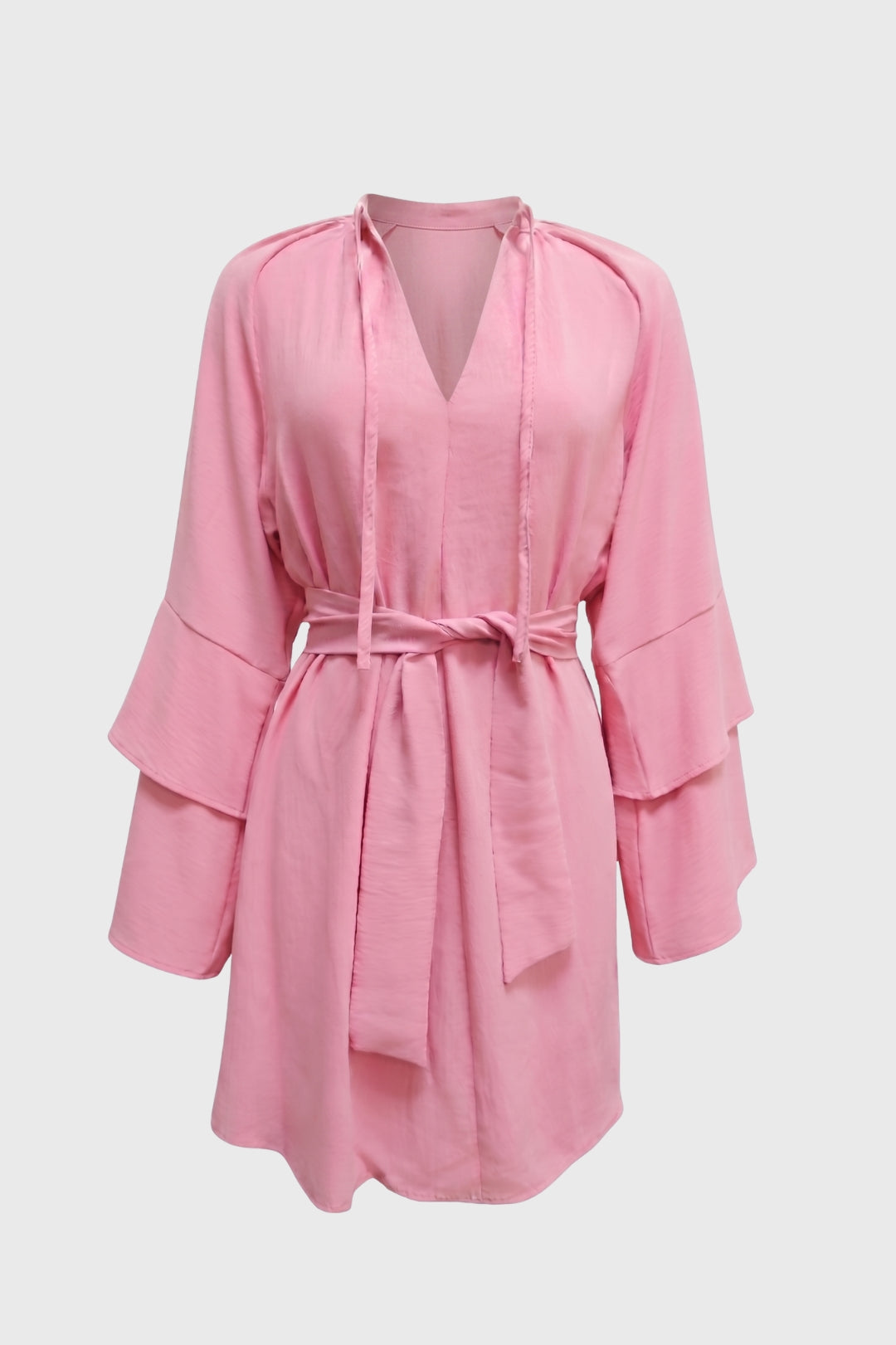 Mini Dress Women - Tiered Bell Sleeves V-Neck Tie Waist | Chic