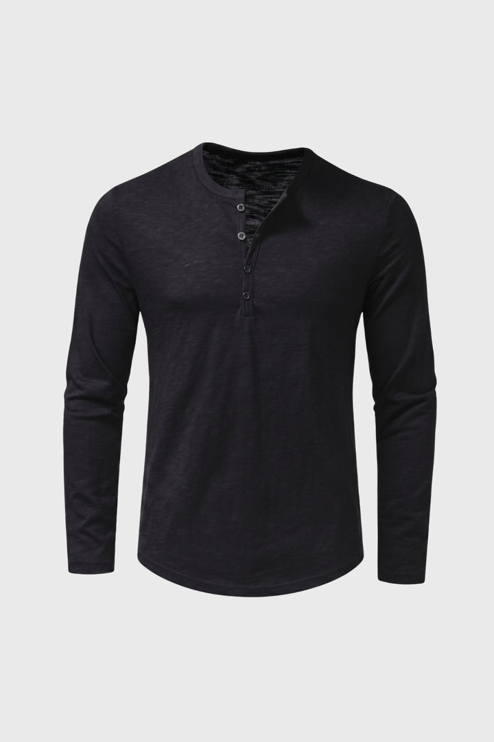 Long Sleeve Top Men - Classic Henley Button Placket | Casual