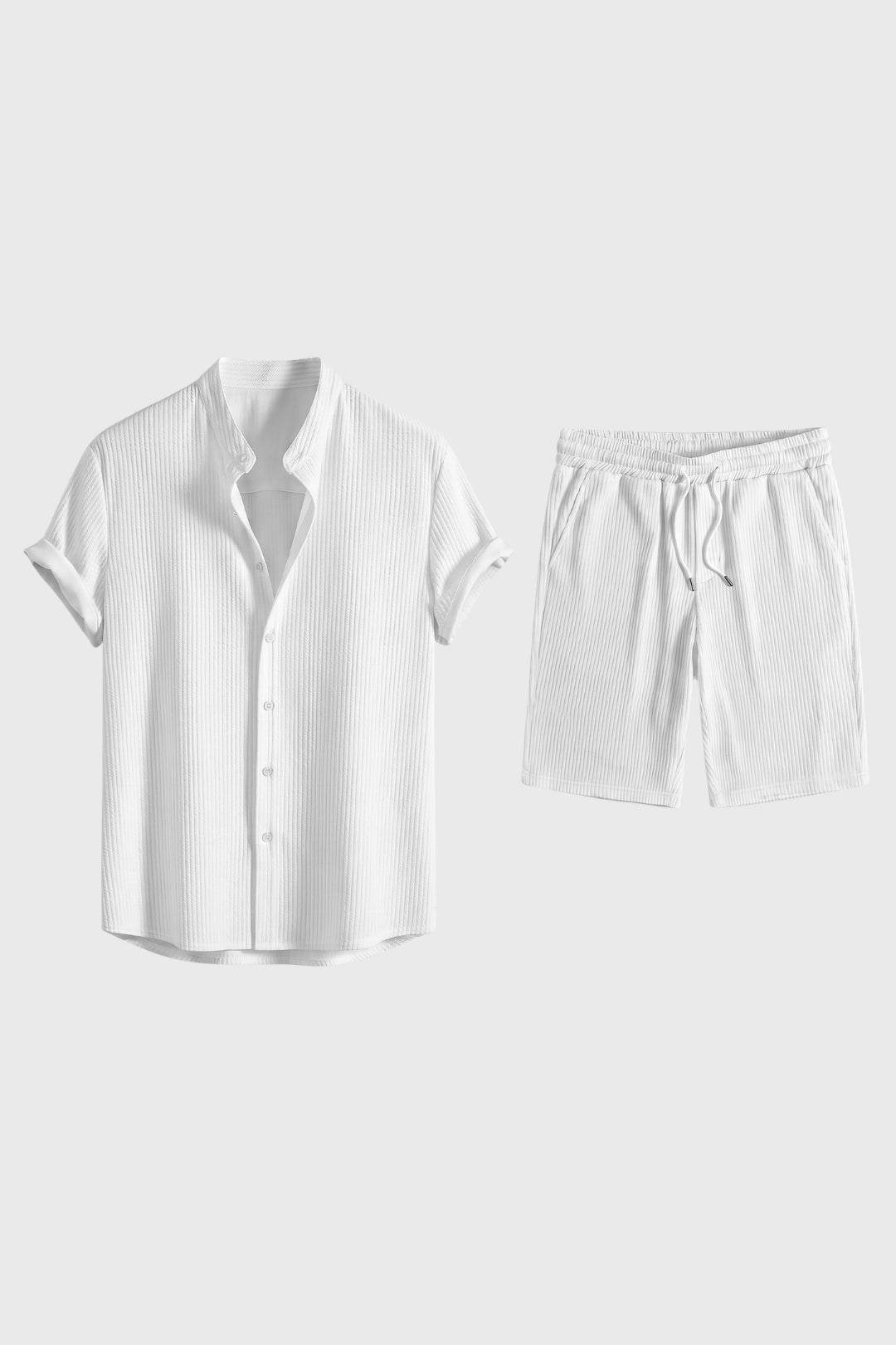 Set Men - Ribbed Button Front Shirt & Drawstring Shorts | Casual