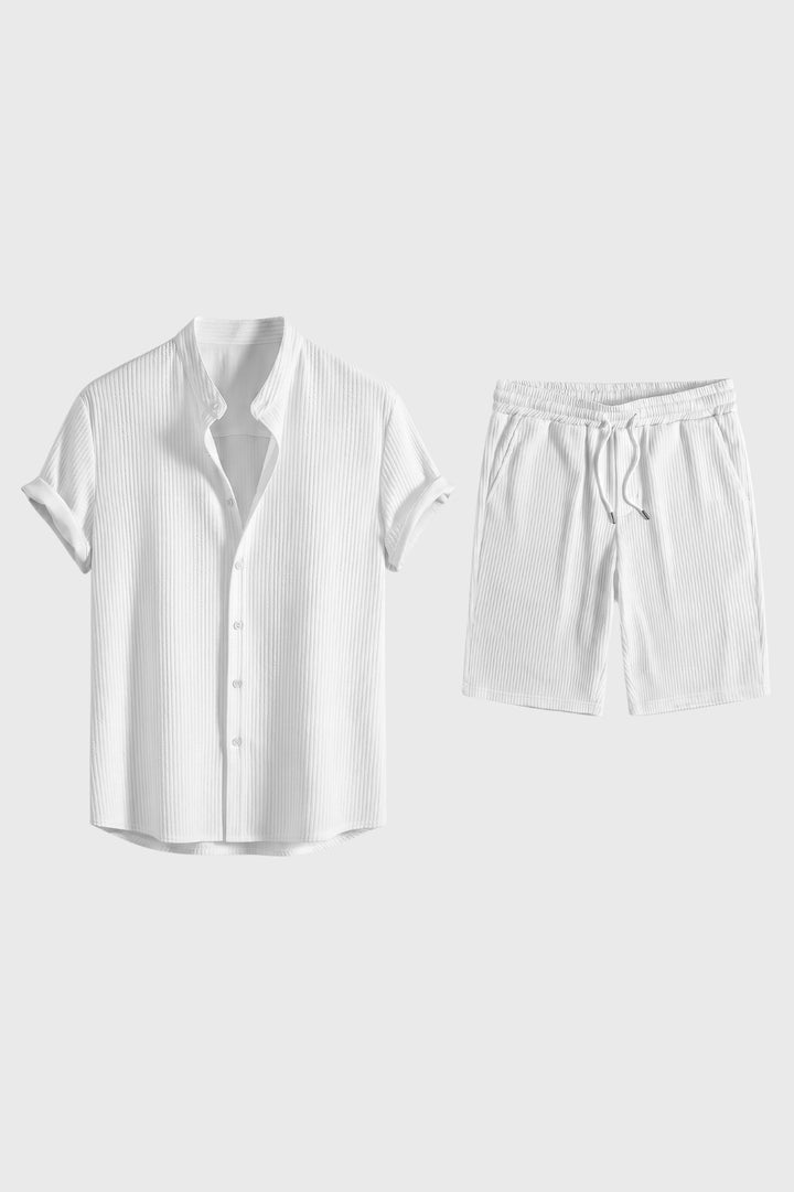 Set Men - Ribbed Button Front Shirt & Drawstring Shorts | Casual