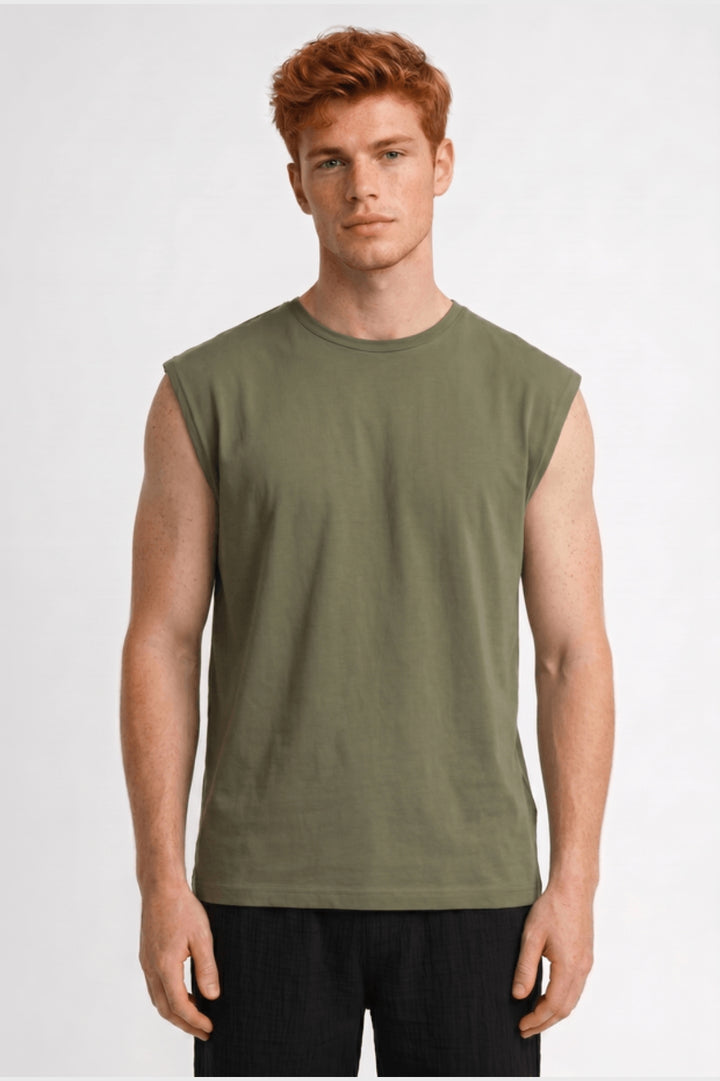 Sleeveless T-Shirt Men - Relaxed Fit Round Neck | Casual