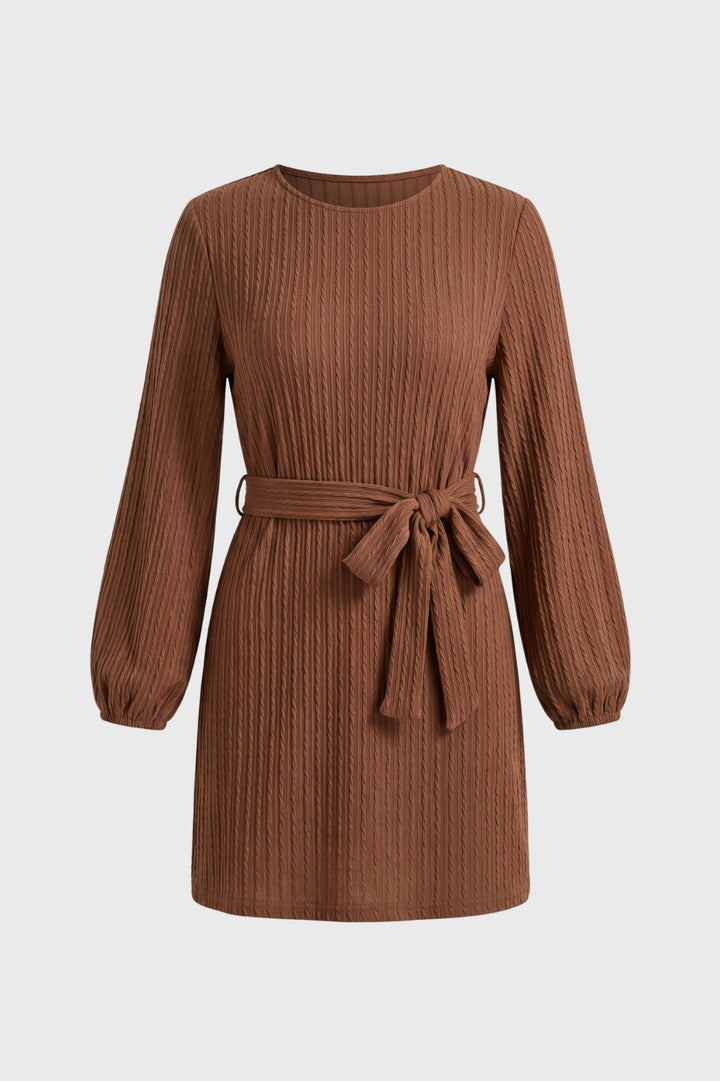 Mini Dress Women - Ribbed Long Sleeve with Tie Belt | Casual