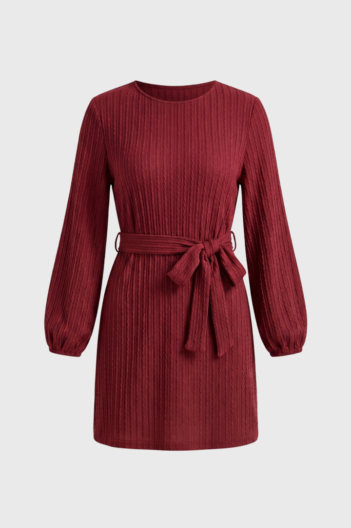 Mini Dress Women - Ribbed Long Sleeve with Tie Belt | Casual