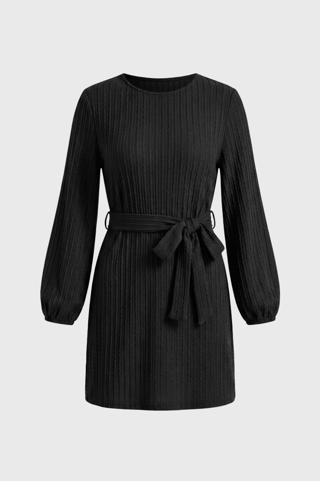 Mini Dress Women - Ribbed Long Sleeve with Tie Belt | Casual