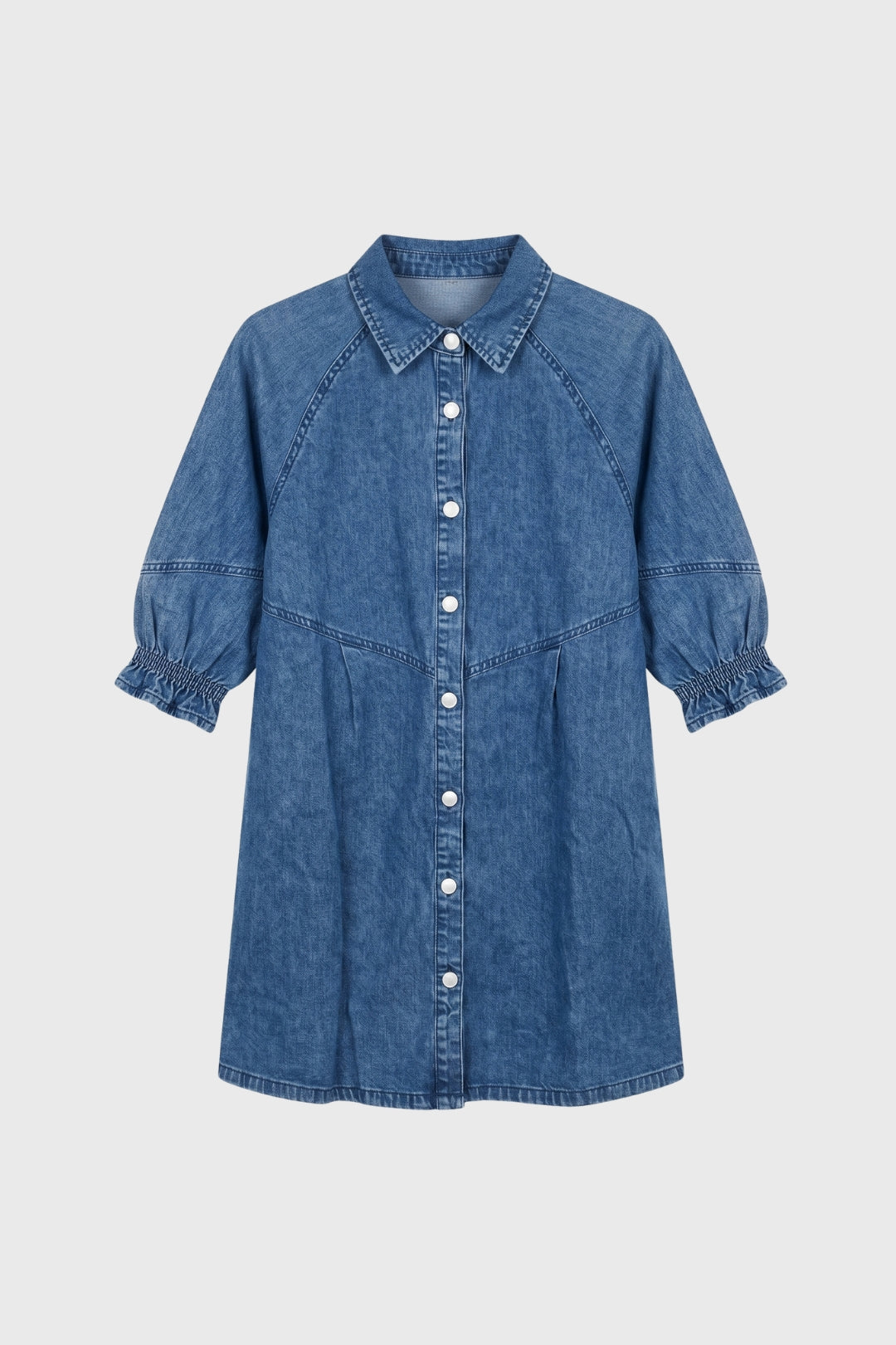Shirt Dress Women - Button Front Collar Mini with Puffed Sleeves
