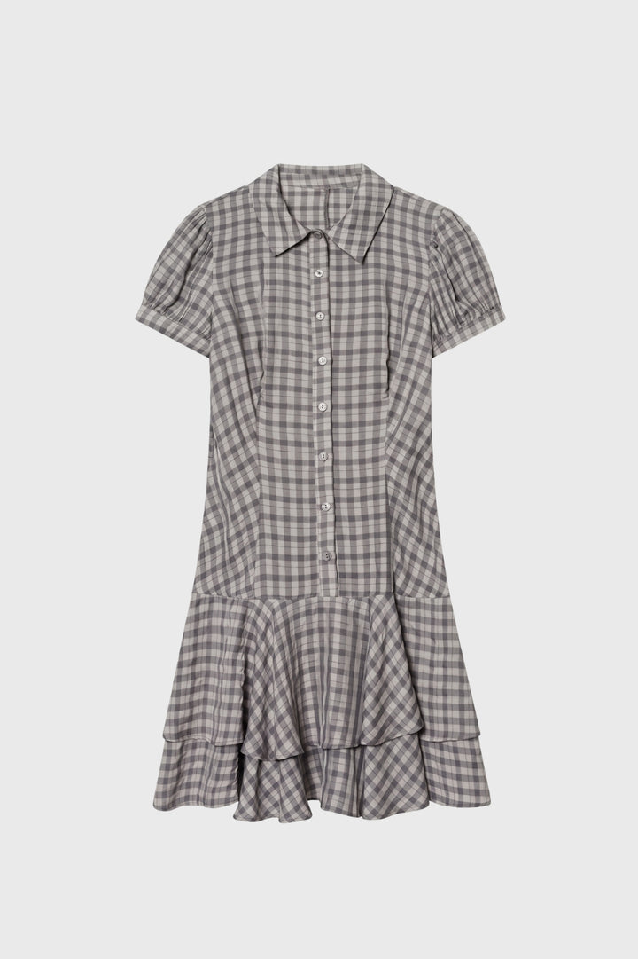 Mini Dress Women - Gingham Button Up Ruffle Hem | Vintage Chic