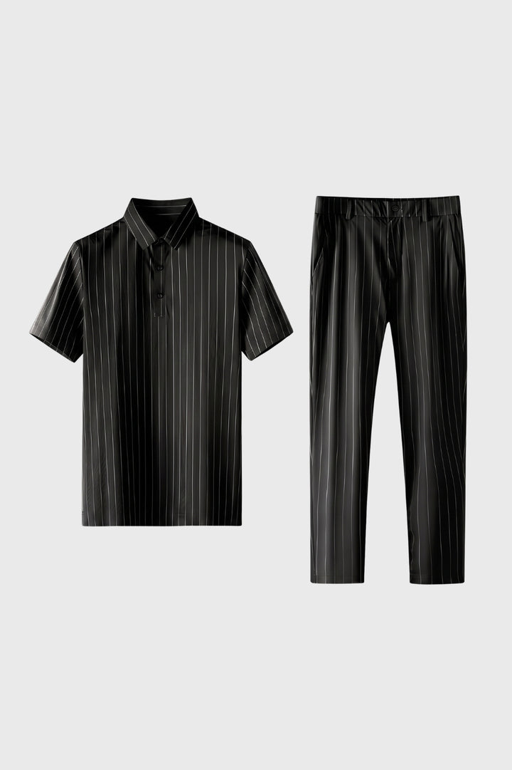 Co-ord Set Men - Striped Polo & Trouser Two Piece | Smart Casual